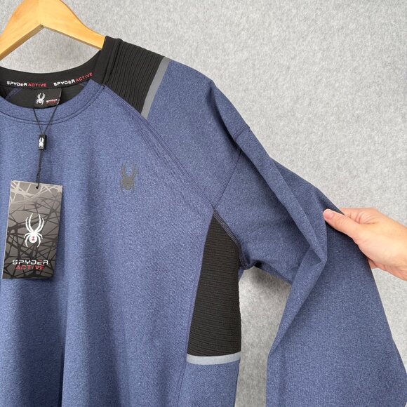 Spyder Mens Proweb Performance LS Shirt Size L Blue Black Reflective Base NEW - Picture 2 of 11